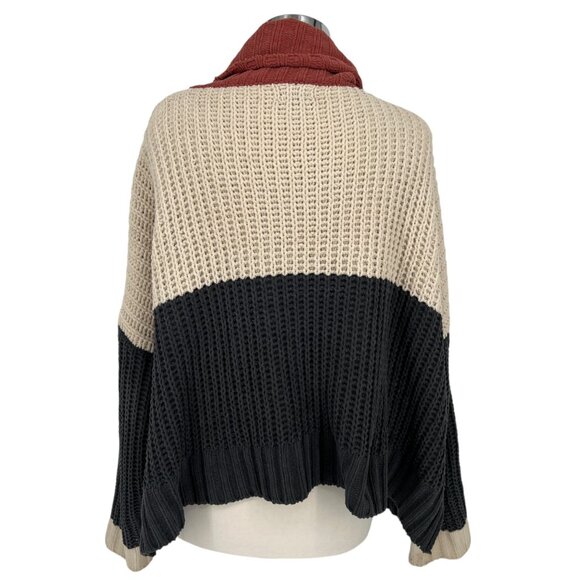 POL Chenille Colorblock Turtleneck Sweater Orange Ivory Size Medium - Picture 3 of 13